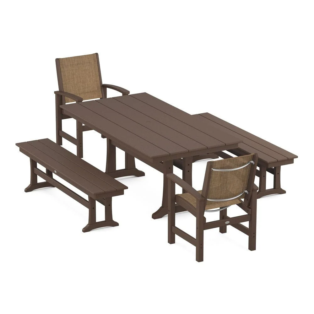 POLYWOOD® - Coastal 5-Piece Farmhouse Dining Set with Trestle Legs and Benches - PWS1000 - Image 29