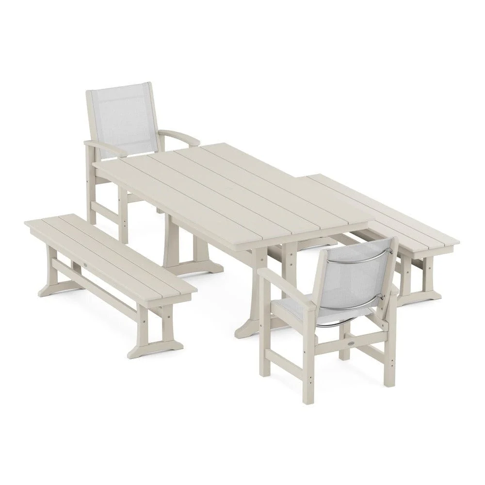 POLYWOOD® - Coastal 5-Piece Farmhouse Dining Set with Trestle Legs and Benches - PWS1000 - Image 31