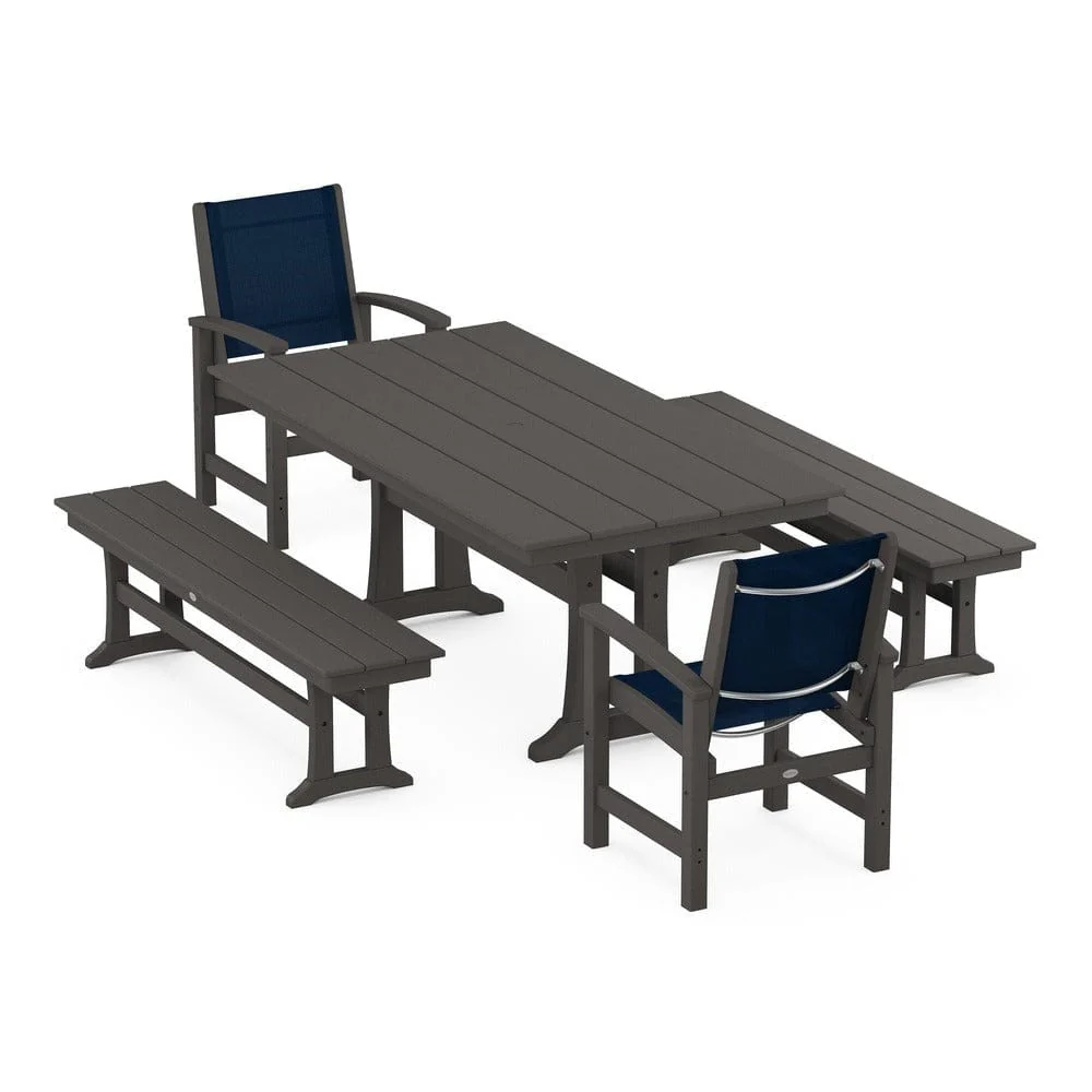 POLYWOOD® - Coastal 5-Piece Farmhouse Dining Set with Trestle Legs and Benches - PWS1000 - Image 32