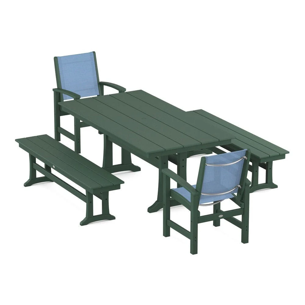 POLYWOOD® - Coastal 5-Piece Farmhouse Dining Set with Trestle Legs and Benches - PWS1000 - Image 33