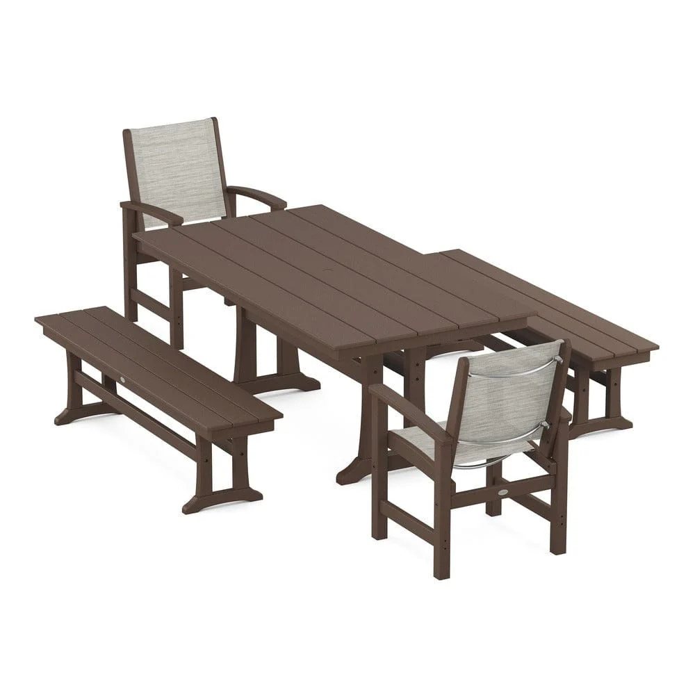 POLYWOOD® - Coastal 5-Piece Farmhouse Dining Set with Trestle Legs and Benches - PWS1000 - Image 34