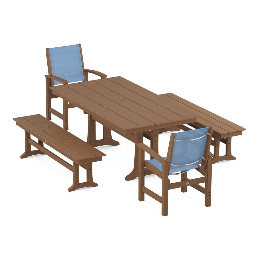 POLYWOOD® - Coastal 5-Piece Farmhouse Dining Set with Trestle Legs and Benches - PWS1000 - Image 35
