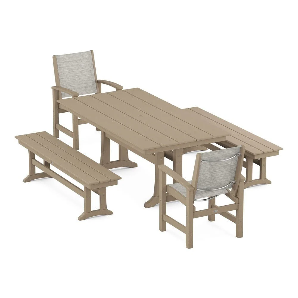 POLYWOOD® - Coastal 5-Piece Farmhouse Dining Set with Trestle Legs and Benches - PWS1000 - Image 37