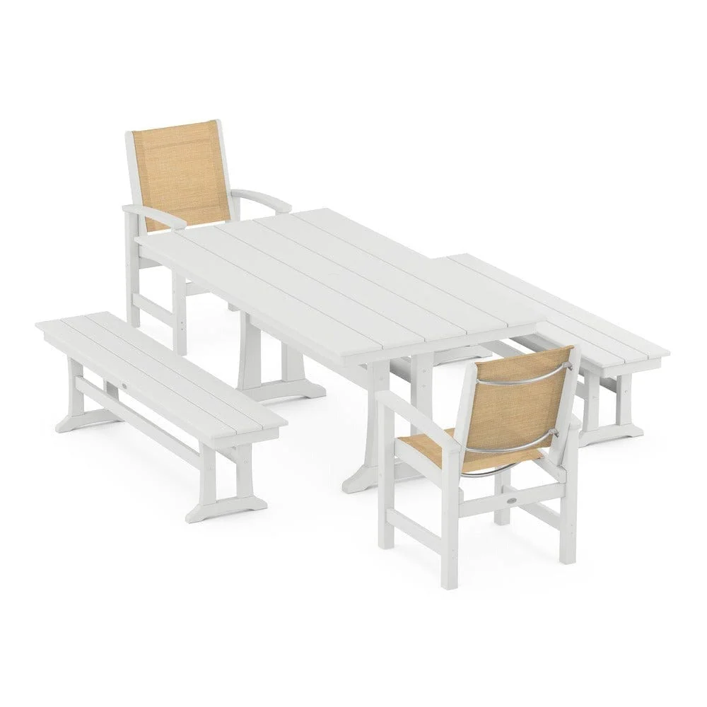 POLYWOOD® - Coastal 5-Piece Farmhouse Dining Set with Trestle Legs and Benches - PWS1000 - Image 38