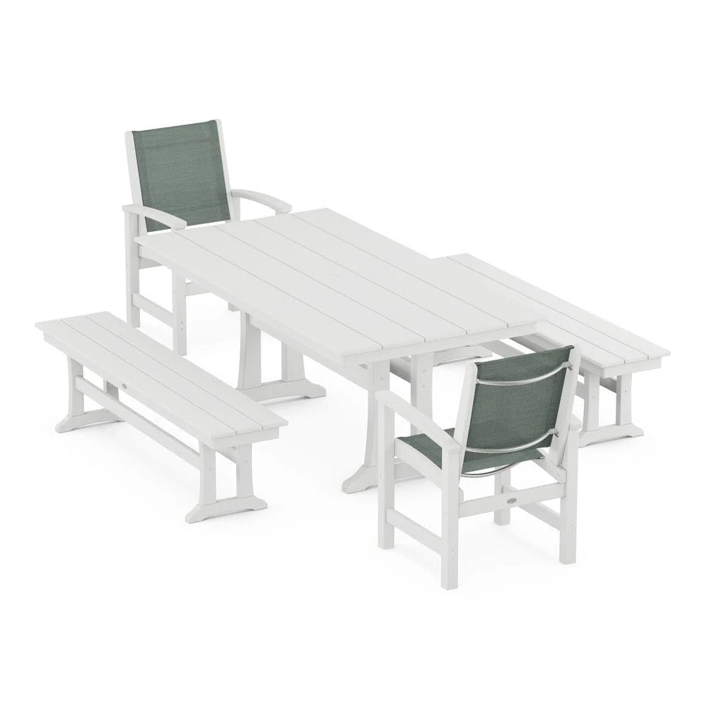 POLYWOOD® - Coastal 5-Piece Farmhouse Dining Set with Trestle Legs and Benches - PWS1000 - Image 39