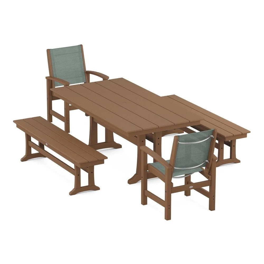 POLYWOOD® - Coastal 5-Piece Farmhouse Dining Set with Trestle Legs and Benches - PWS1000 - Image 4