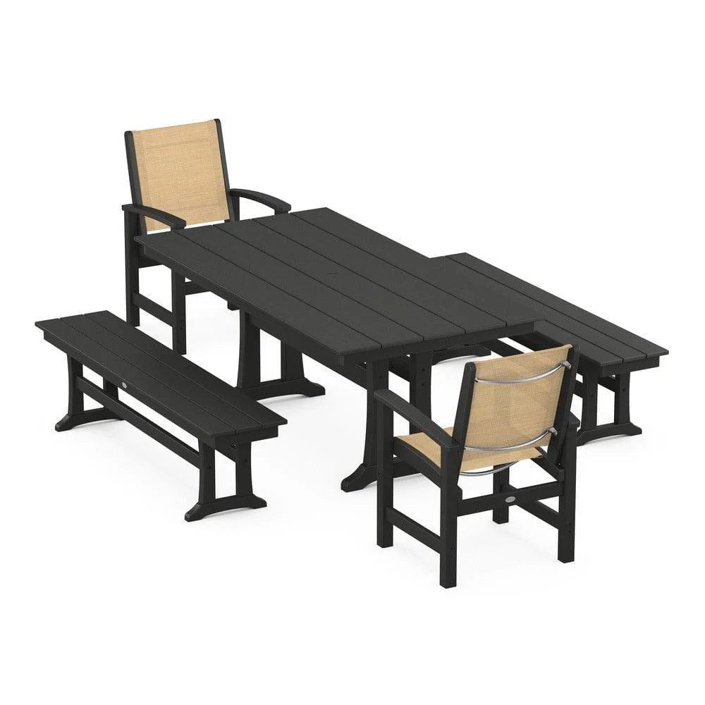POLYWOOD® - Coastal 5-Piece Farmhouse Dining Set with Trestle Legs and Benches - PWS1000 - Image 40