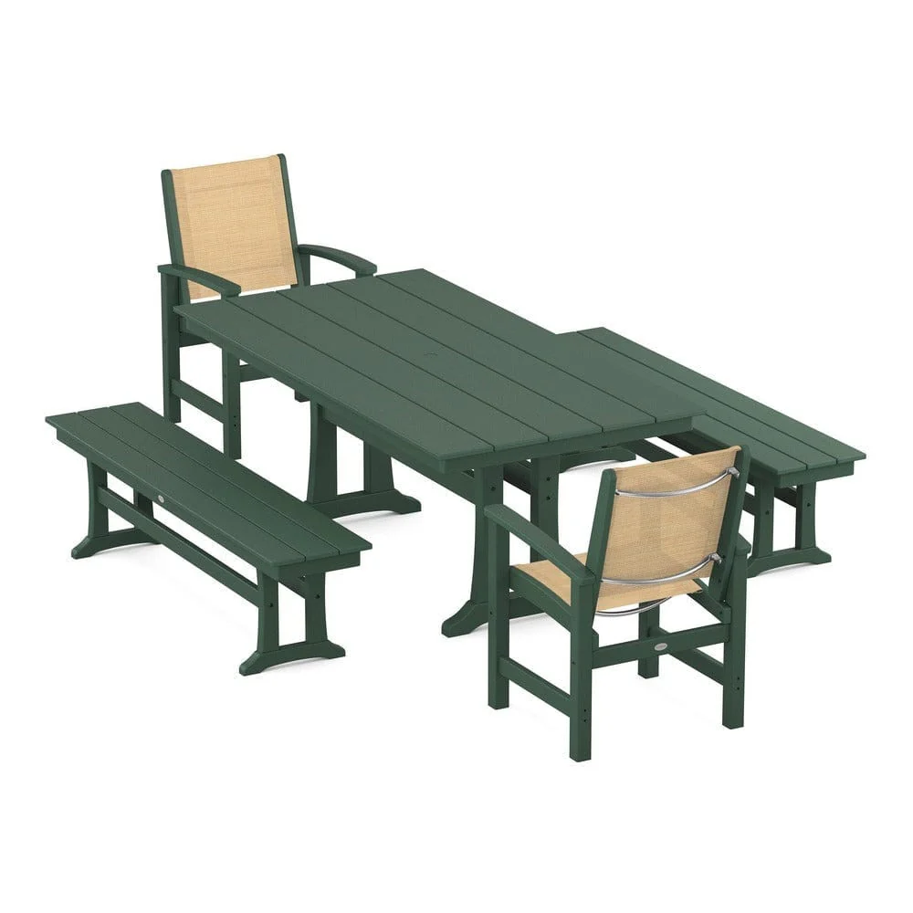 POLYWOOD® - Coastal 5-Piece Farmhouse Dining Set with Trestle Legs and Benches - PWS1000 - Image 41