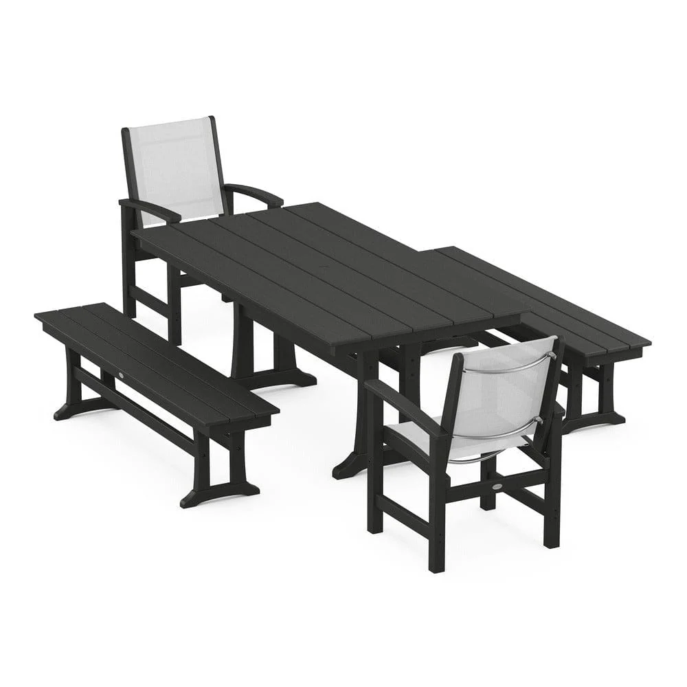 POLYWOOD® - Coastal 5-Piece Farmhouse Dining Set with Trestle Legs and Benches - PWS1000 - Image 42