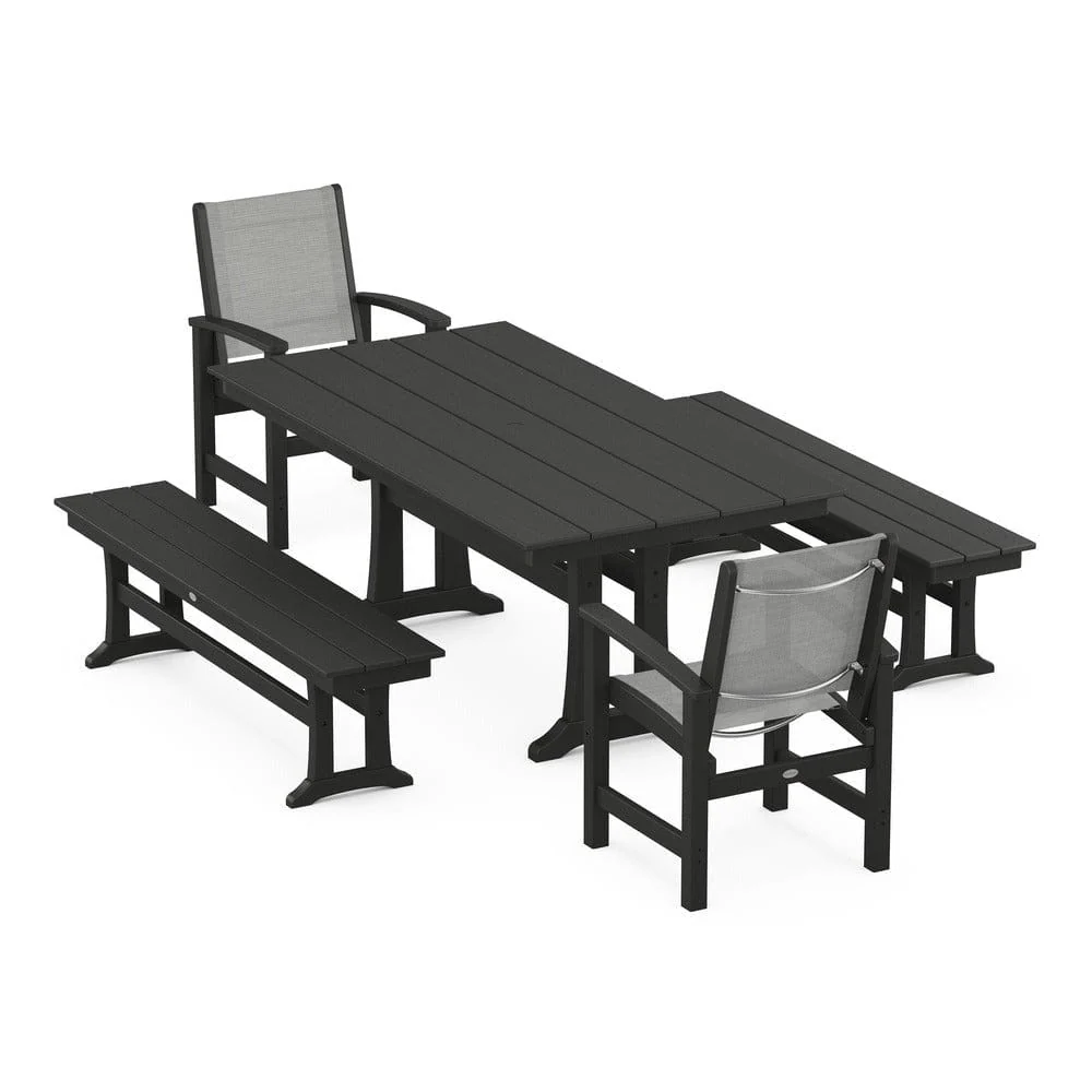 POLYWOOD® - Coastal 5-Piece Farmhouse Dining Set with Trestle Legs and Benches - PWS1000 - Image 43