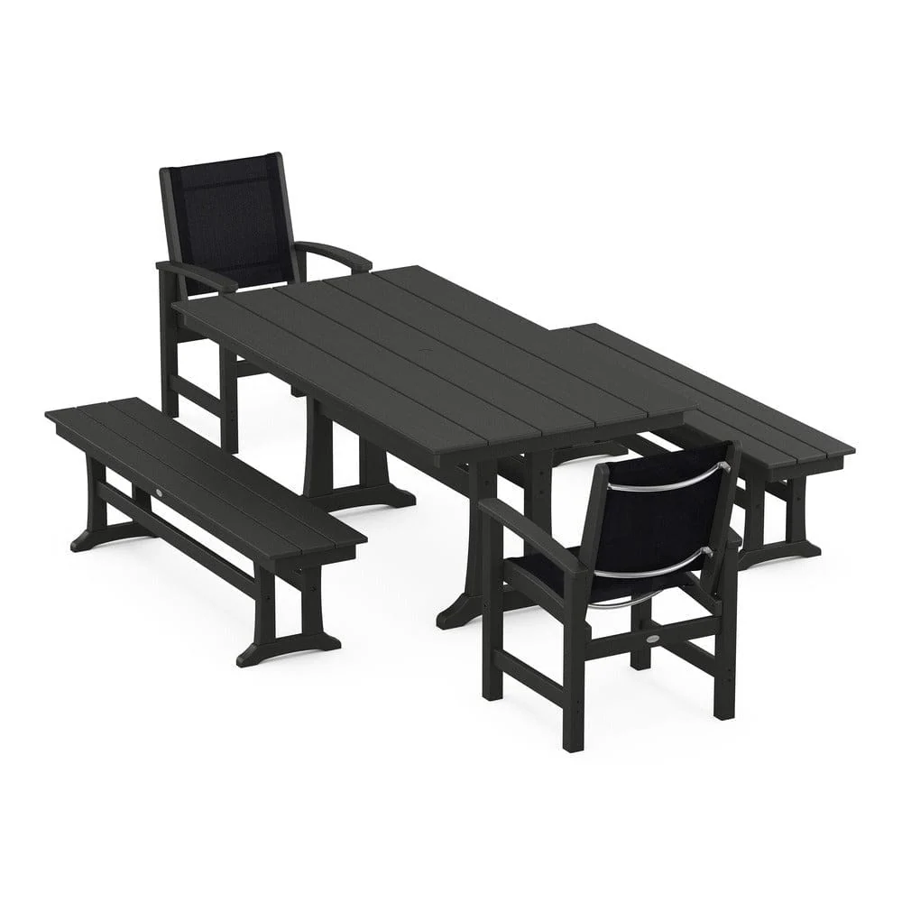 POLYWOOD® - Coastal 5-Piece Farmhouse Dining Set with Trestle Legs and Benches - PWS1000 - Image 44