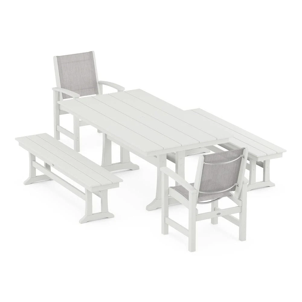 POLYWOOD® - Coastal 5-Piece Farmhouse Dining Set with Trestle Legs and Benches - PWS1000 - Image 46
