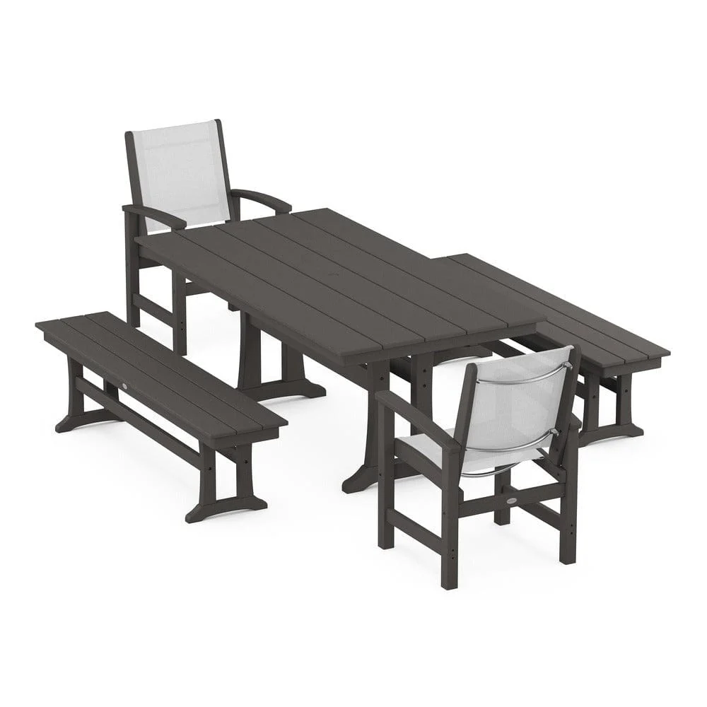 POLYWOOD® - Coastal 5-Piece Farmhouse Dining Set with Trestle Legs and Benches - PWS1000 - Image 49