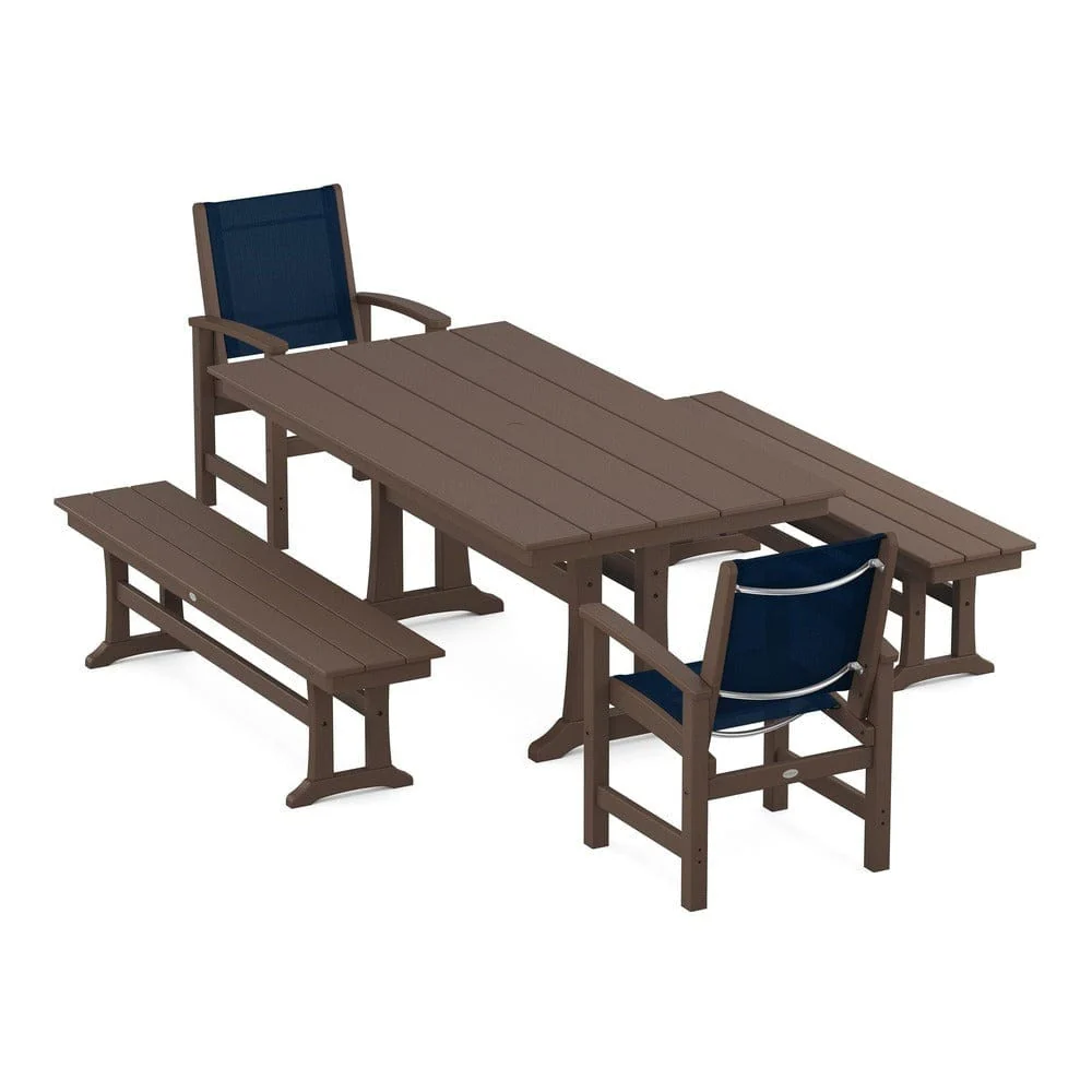 POLYWOOD® - Coastal 5-Piece Farmhouse Dining Set with Trestle Legs and Benches - PWS1000 - Image 5