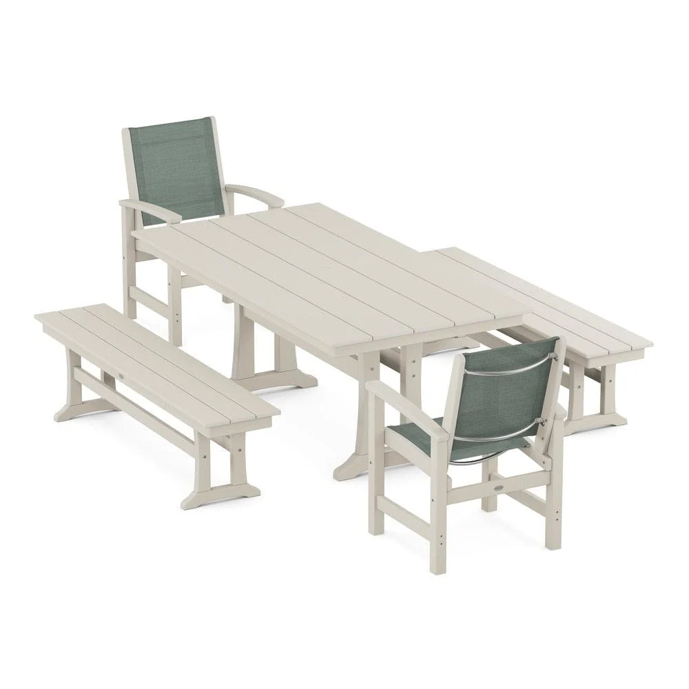 POLYWOOD® - Coastal 5-Piece Farmhouse Dining Set with Trestle Legs and Benches - PWS1000 - Image 50