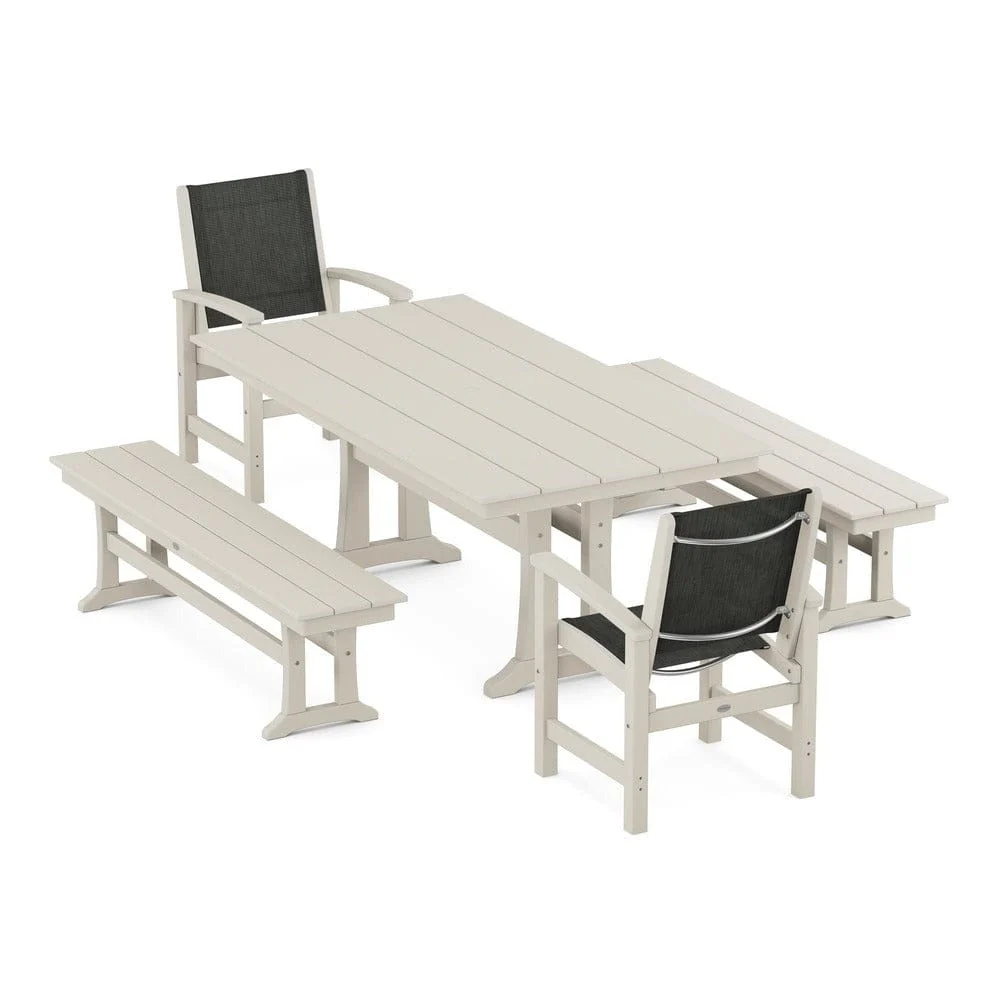 POLYWOOD® - Coastal 5-Piece Farmhouse Dining Set with Trestle Legs and Benches - PWS1000 - Image 51