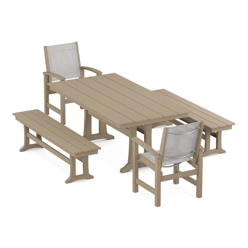 POLYWOOD® - Coastal 5-Piece Farmhouse Dining Set with Trestle Legs and Benches - PWS1000 - Image 52