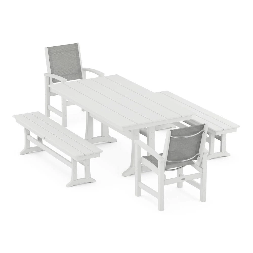 POLYWOOD® - Coastal 5-Piece Farmhouse Dining Set with Trestle Legs and Benches - PWS1000 - Image 53