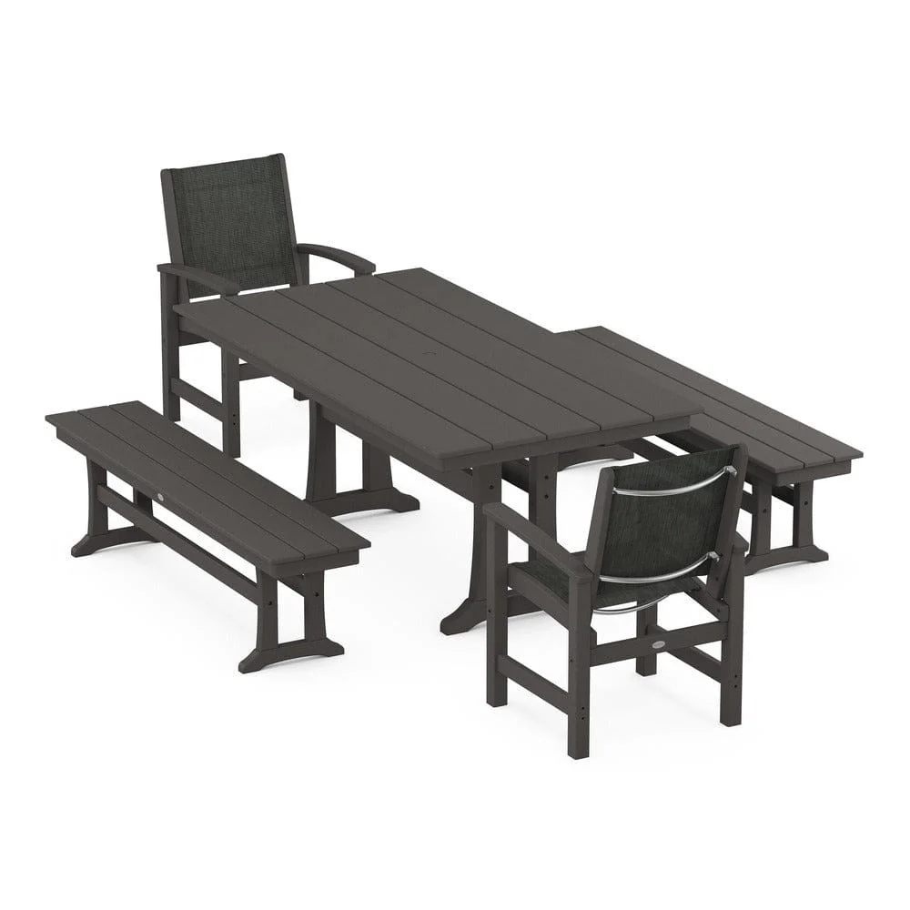 POLYWOOD® - Coastal 5-Piece Farmhouse Dining Set with Trestle Legs and Benches - PWS1000 - Image 54