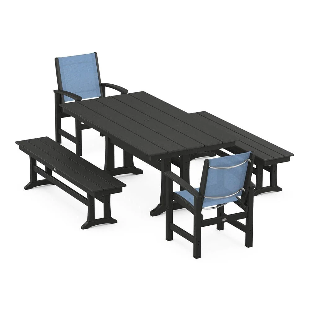 POLYWOOD® - Coastal 5-Piece Farmhouse Dining Set with Trestle Legs and Benches - PWS1000 - Image 57