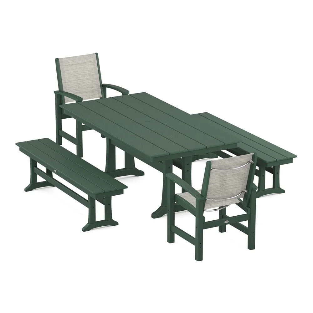 POLYWOOD® - Coastal 5-Piece Farmhouse Dining Set with Trestle Legs and Benches - PWS1000 - Image 59