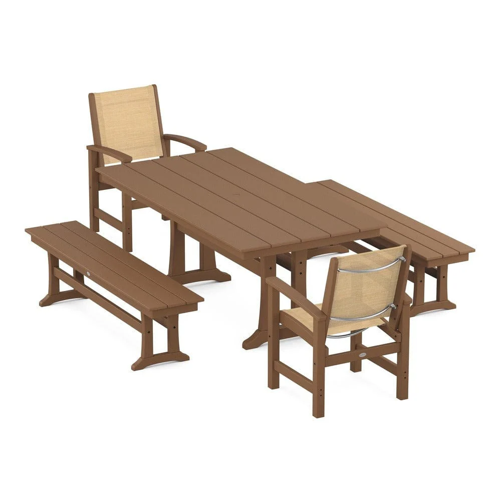 POLYWOOD® - Coastal 5-Piece Farmhouse Dining Set with Trestle Legs and Benches - PWS1000 - Image 6