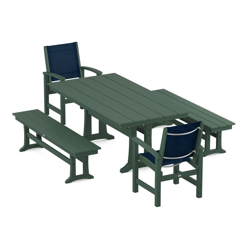 POLYWOOD® - Coastal 5-Piece Farmhouse Dining Set with Trestle Legs and Benches - PWS1000 - Image 60