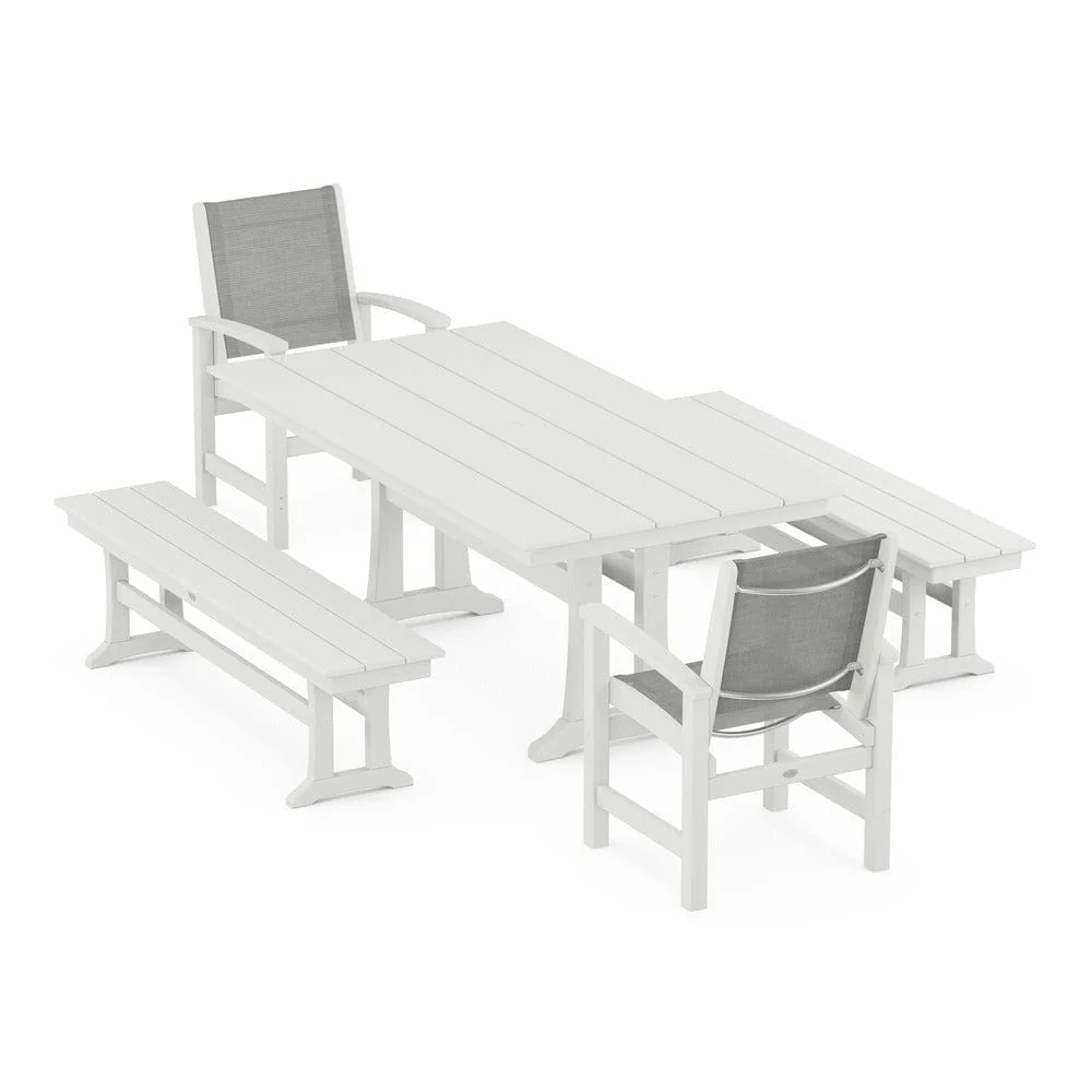 POLYWOOD® - Coastal 5-Piece Farmhouse Dining Set with Trestle Legs and Benches - PWS1000 - Image 62