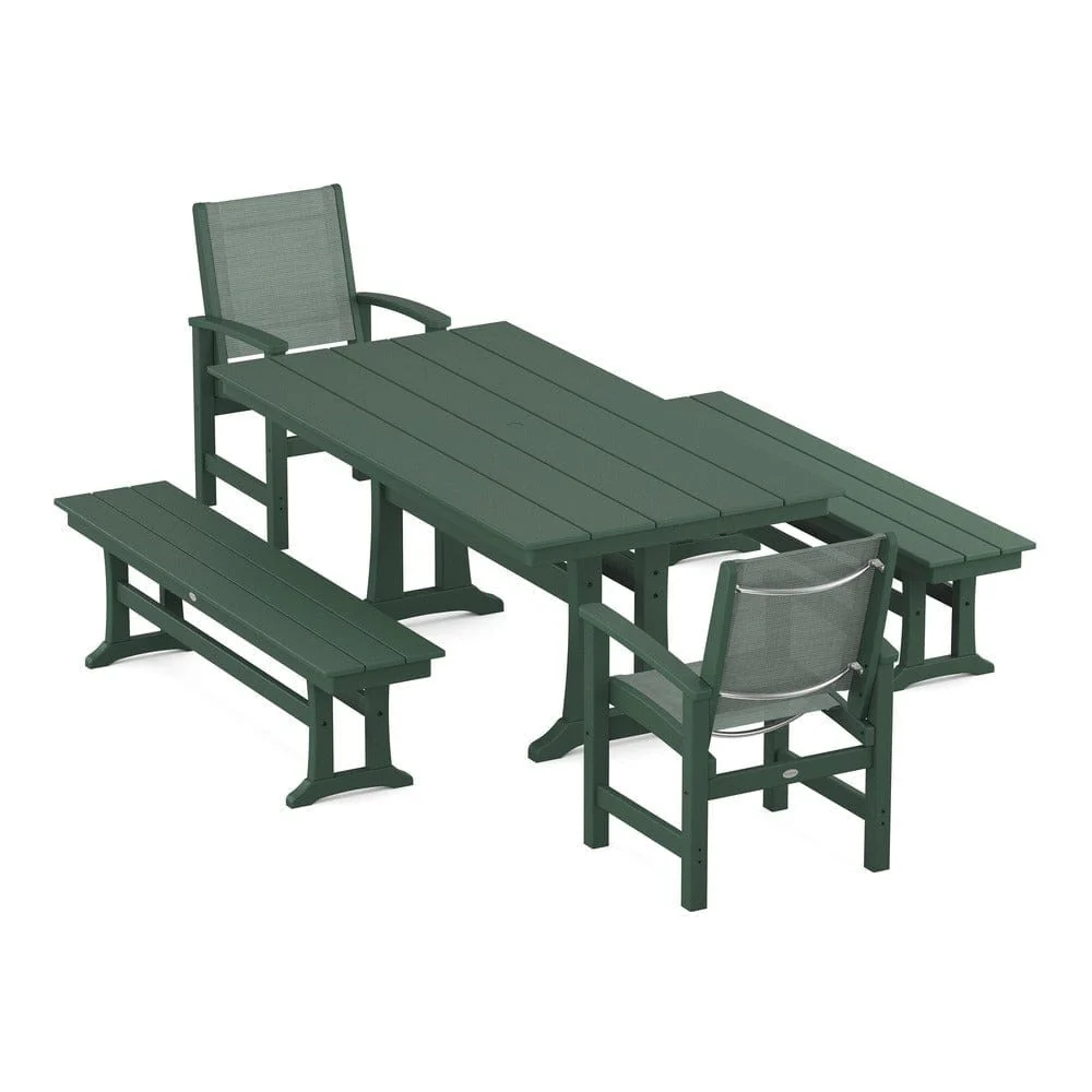 POLYWOOD® - Coastal 5-Piece Farmhouse Dining Set with Trestle Legs and Benches - PWS1000 - Image 63