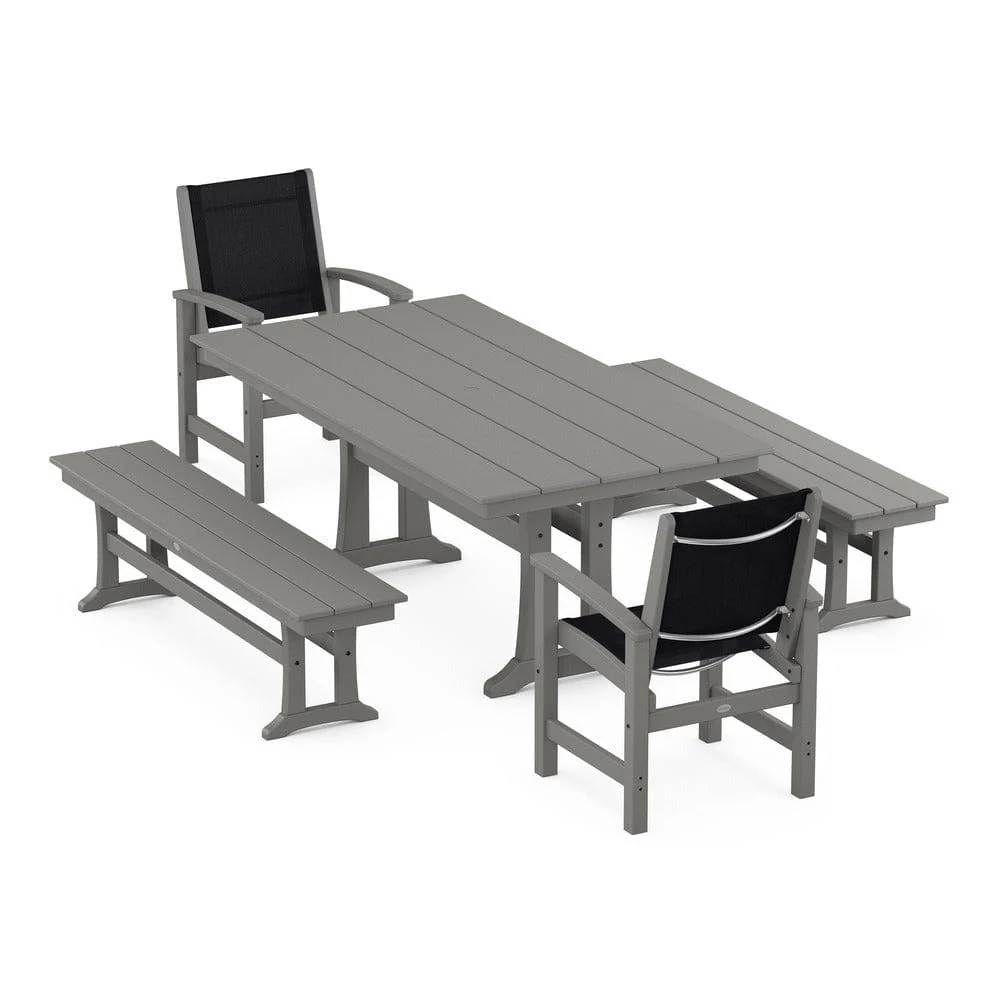 POLYWOOD® - Coastal 5-Piece Farmhouse Dining Set with Trestle Legs and Benches - PWS1000 - Image 64