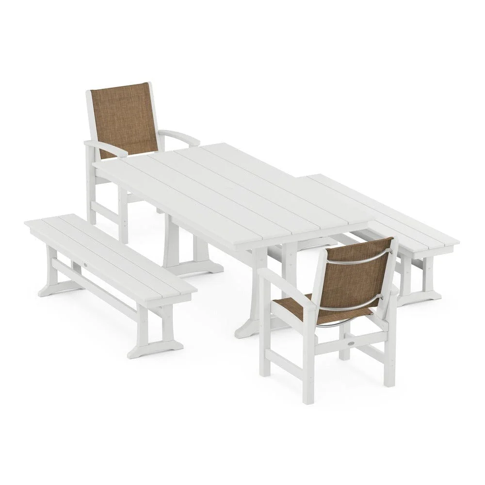 POLYWOOD® - Coastal 5-Piece Farmhouse Dining Set with Trestle Legs and Benches - PWS1000 - Image 66