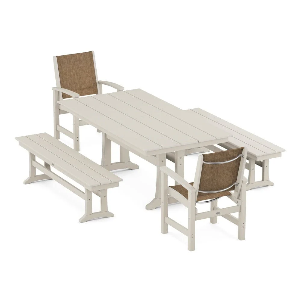 POLYWOOD® - Coastal 5-Piece Farmhouse Dining Set with Trestle Legs and Benches - PWS1000 - Image 7