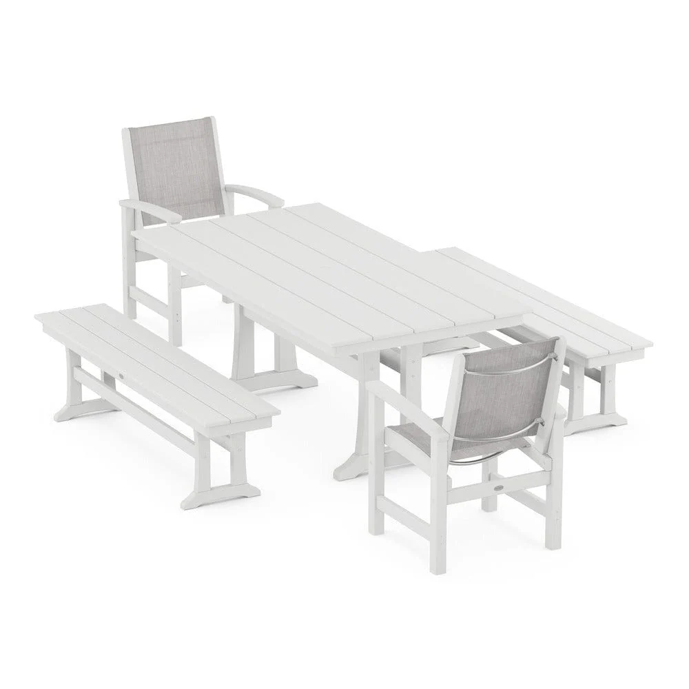 POLYWOOD® - Coastal 5-Piece Farmhouse Dining Set with Trestle Legs and Benches - PWS1000 - Image 70