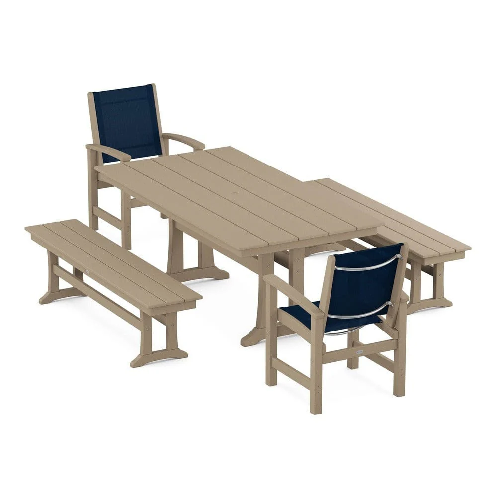 POLYWOOD® - Coastal 5-Piece Farmhouse Dining Set with Trestle Legs and Benches - PWS1000 - Image 71