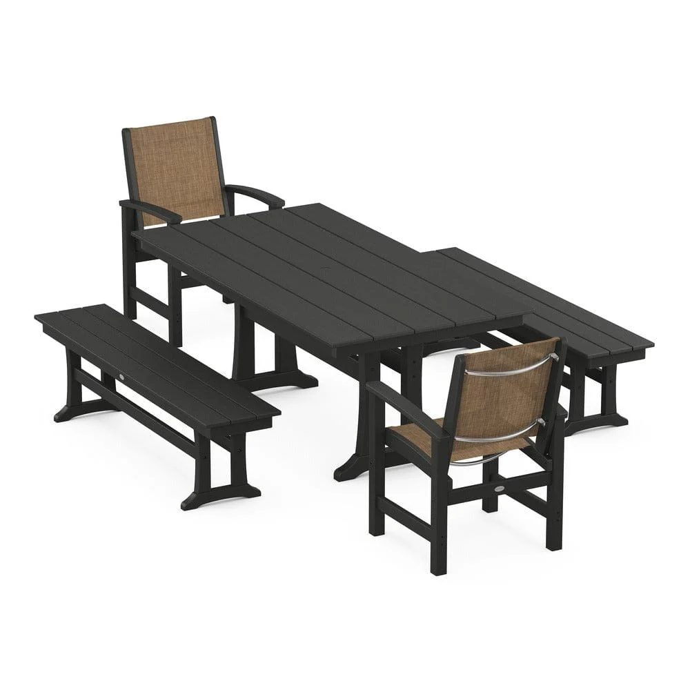 POLYWOOD® - Coastal 5-Piece Farmhouse Dining Set with Trestle Legs and Benches - PWS1000 - Image 75