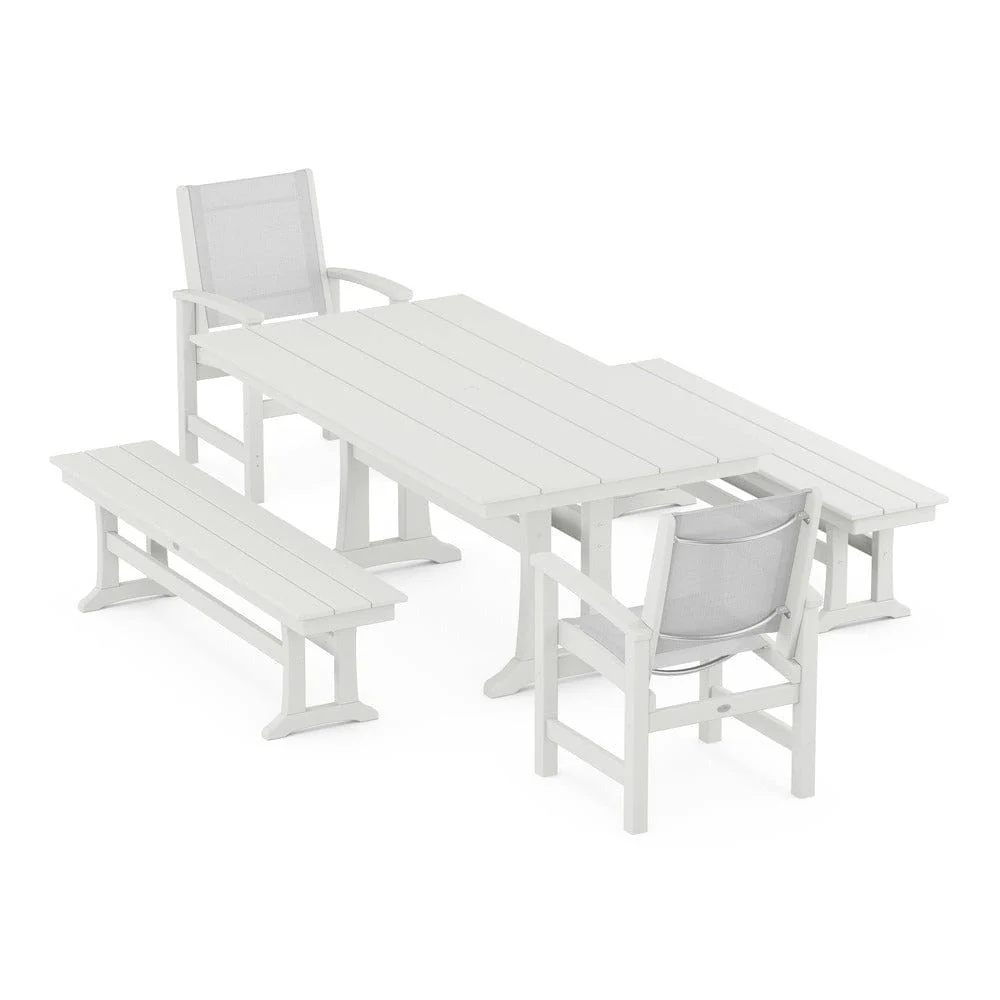 POLYWOOD® - Coastal 5-Piece Farmhouse Dining Set with Trestle Legs and Benches - PWS1000 - Image 78