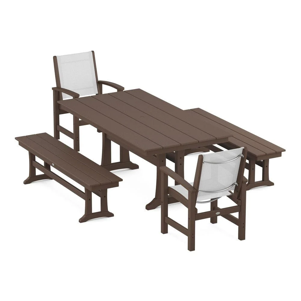 POLYWOOD® - Coastal 5-Piece Farmhouse Dining Set with Trestle Legs and Benches - PWS1000 - Image 8