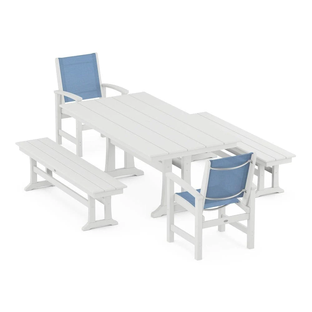 POLYWOOD® - Coastal 5-Piece Farmhouse Dining Set with Trestle Legs and Benches - PWS1000 - Image 80