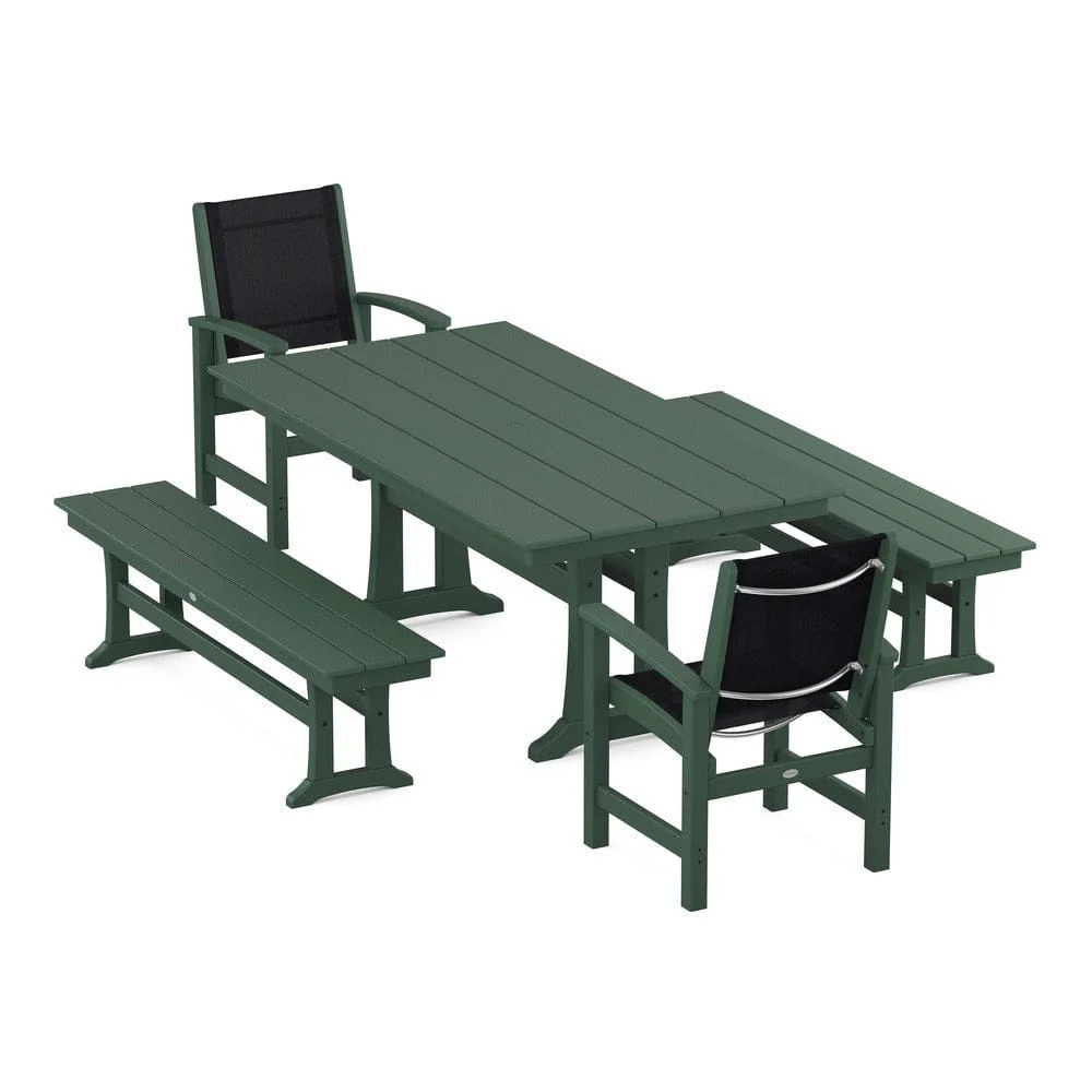 POLYWOOD® - Coastal 5-Piece Farmhouse Dining Set with Trestle Legs and Benches - PWS1000 - Image 81