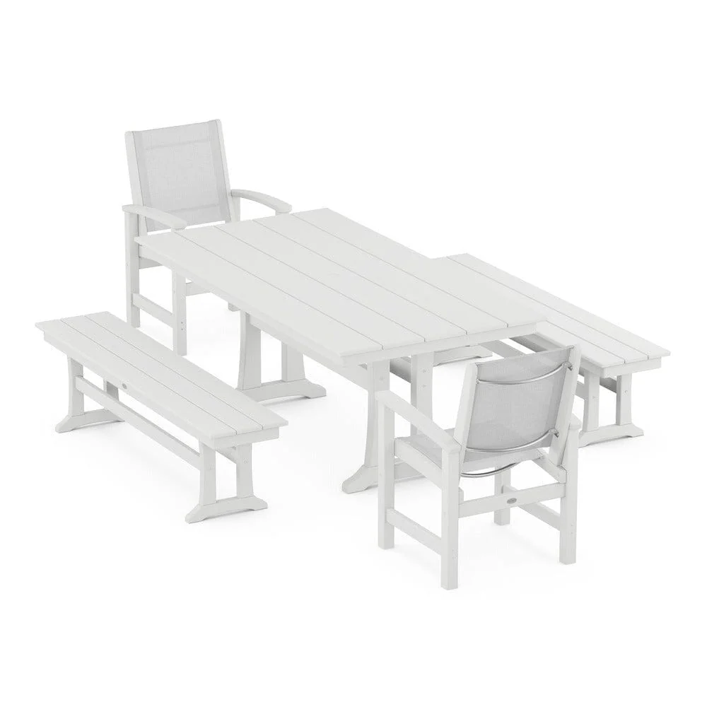 POLYWOOD® - Coastal 5-Piece Farmhouse Dining Set with Trestle Legs and Benches - PWS1000 - Image 82