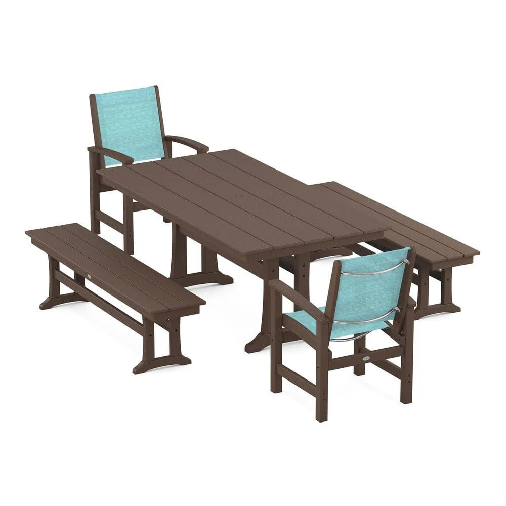POLYWOOD® - Coastal 5-Piece Farmhouse Dining Set with Trestle Legs and Benches - PWS1000 - Image 83