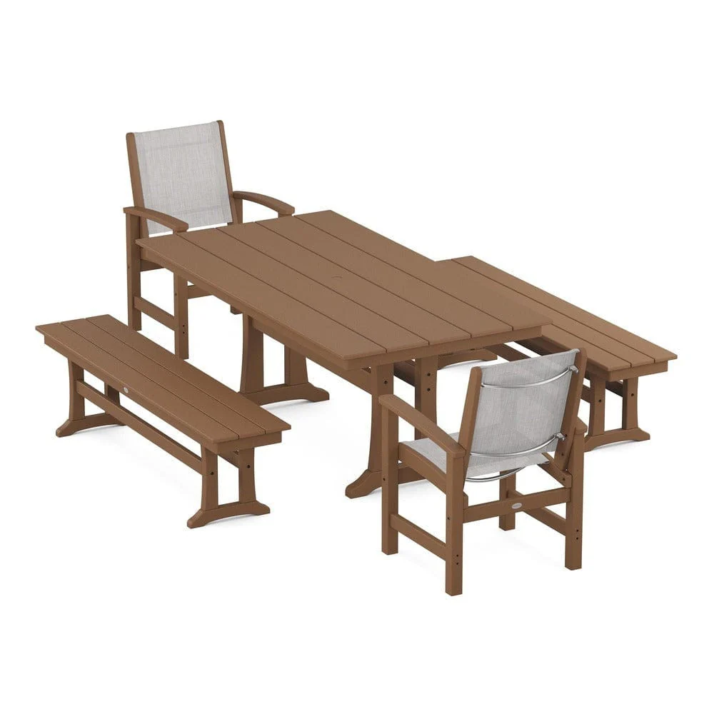POLYWOOD® - Coastal 5-Piece Farmhouse Dining Set with Trestle Legs and Benches - PWS1000 - Image 86