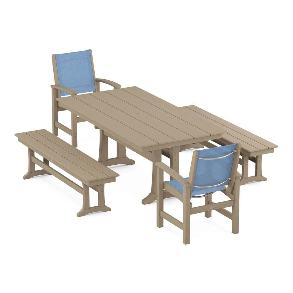 POLYWOOD® - Coastal 5-Piece Farmhouse Dining Set with Trestle Legs and Benches - PWS1000 - Image 9