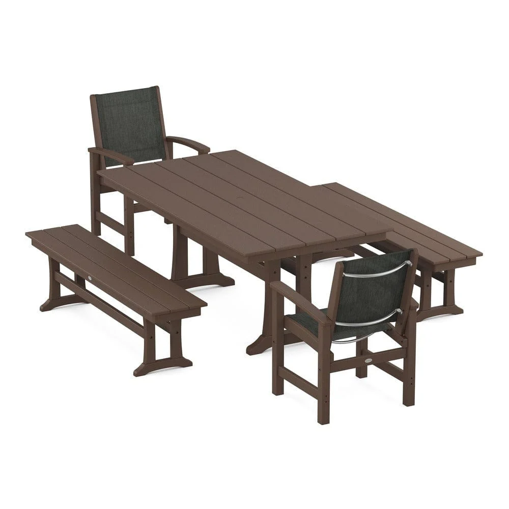 POLYWOOD® - Coastal 5-Piece Farmhouse Dining Set with Trestle Legs and Benches - PWS1000 - Image 90