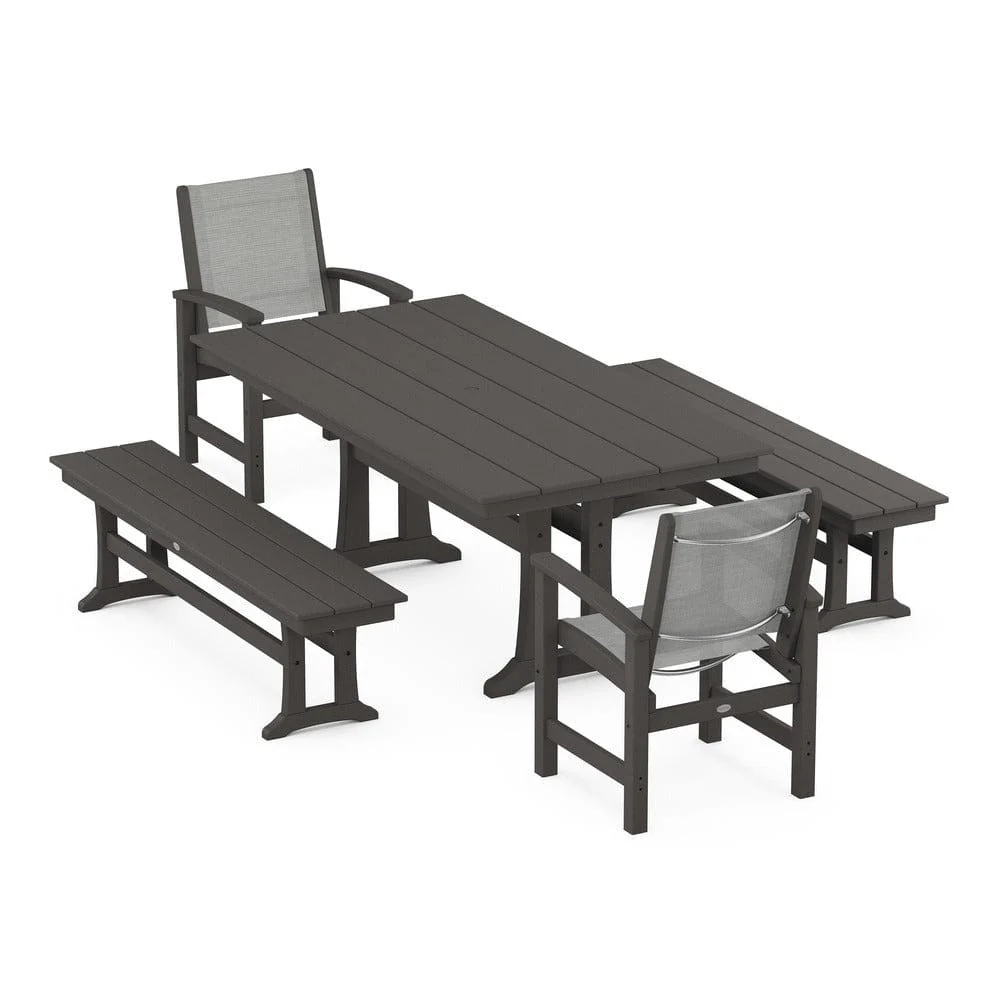 POLYWOOD® - Coastal 5-Piece Farmhouse Dining Set with Trestle Legs and Benches - PWS1000 - Image 93