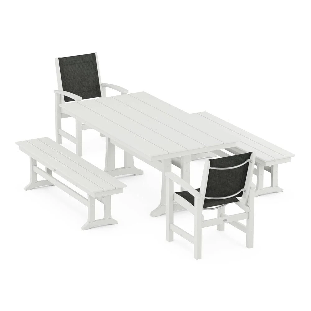POLYWOOD® - Coastal 5-Piece Farmhouse Dining Set with Trestle Legs and Benches - PWS1000 - Image 96