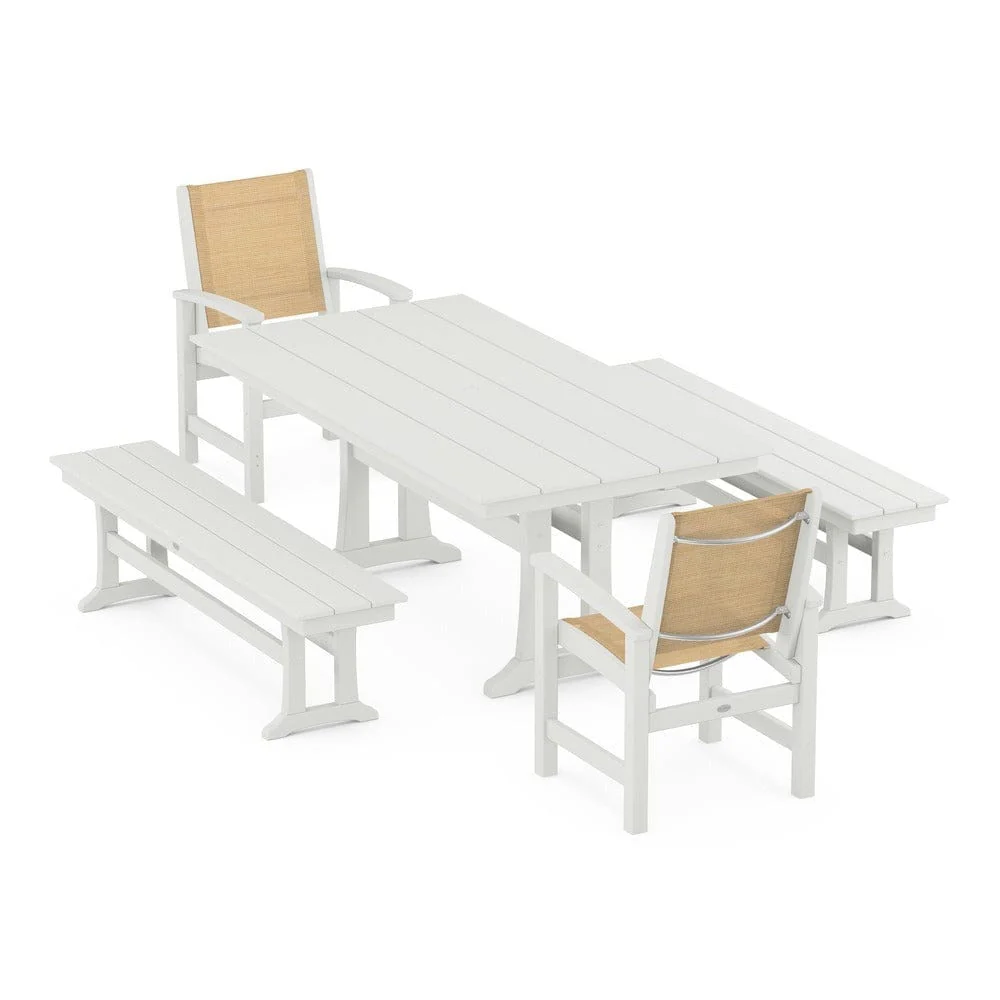 POLYWOOD® - Coastal 5-Piece Farmhouse Dining Set with Trestle Legs and Benches - PWS1000 - Image 97