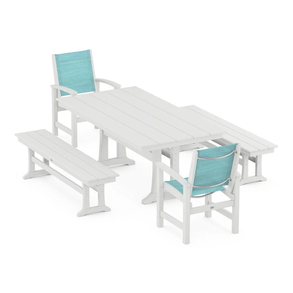 POLYWOOD® - Coastal 5-Piece Farmhouse Dining Set with Trestle Legs and Benches - PWS1000 - Image 98