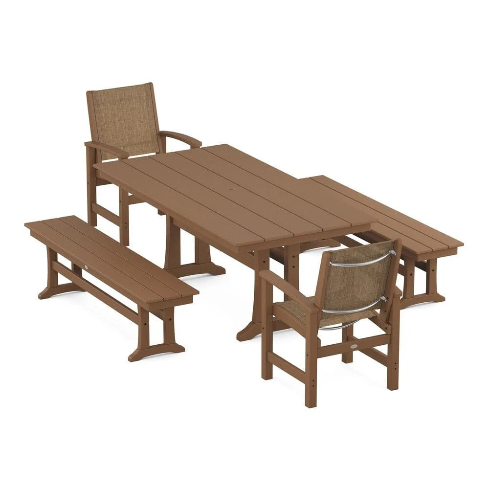 POLYWOOD® - Coastal 5-Piece Farmhouse Dining Set with Trestle Legs and Benches - PWS1000 - Image 99
