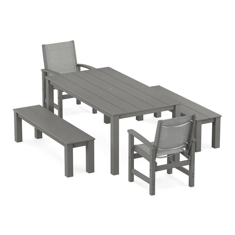 POLYWOOD® - Coastal 5-Piece Parsons Dining Set with Benches - PWS2277 - Image 10